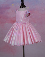 Elegant Baby Pink Frock Highlighted with beads and stones with Handcrafted Multicolour butterflies.