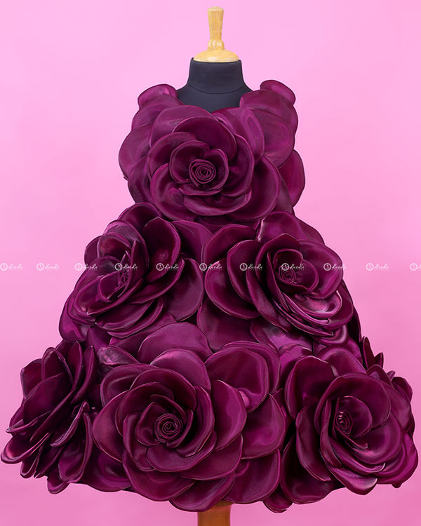 Plum Purple Short Dress Highlighted with Hand Embellished Flower Petals.