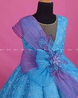 Blue and Lavender Double Shaded Panel Gown with Fabric Manipulated Twirled Detachable Belt