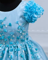 Light Sky Blue Elegant Dress Highlighted With Handcrafted Flowers.