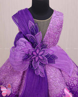 Orchid and Purple Double Shaded Panel Gown with Fabric Manipulated Twirled Detachable Belt