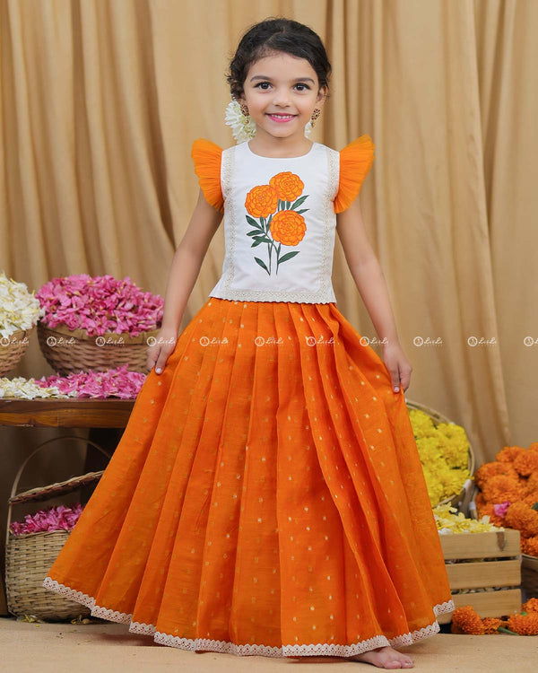 Marigold Hand Painted Ethnic Top and Skirt.