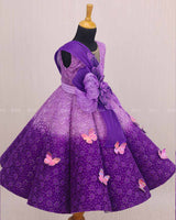 Orchid and Purple Double Shaded Panel Gown with Fabric Manipulated Twirled Detachable Belt