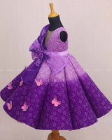 Orchid and Purple Double Shaded Panel Gown with Fabric Manipulated Twirled Detachable Belt