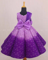 Orchid and Purple Double Shaded Panel Gown with Fabric Manipulated Twirled Detachable Belt