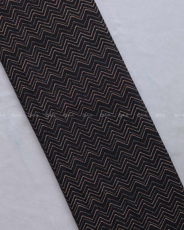 Zig-Zag Printed Black Cotton Fabric