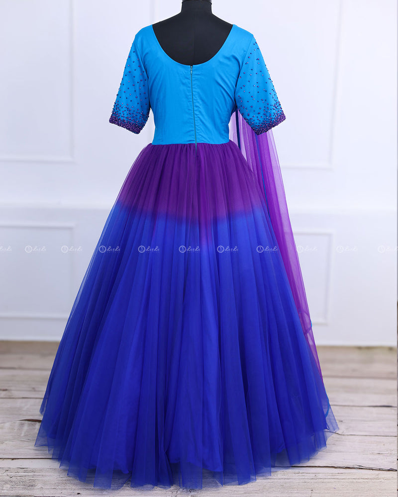 Peacock Theme Gown in Blue & Purple with Dupatta