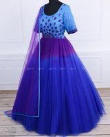 Peacock Theme Gown in Blue & Purple with Dupatta