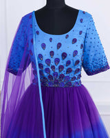 Peacock Theme Gown in Blue & Purple with Dupatta