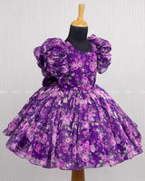 Purple and Lavender Printed Organza Short Dress.