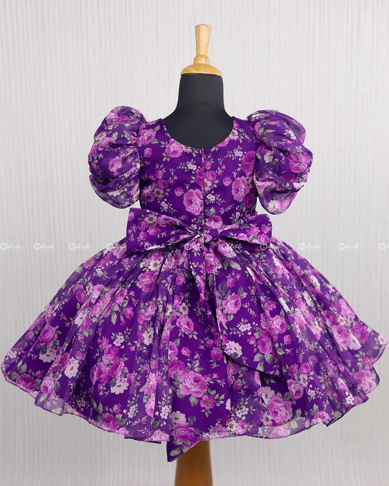 Purple and Lavender Printed Organza Short Dress.