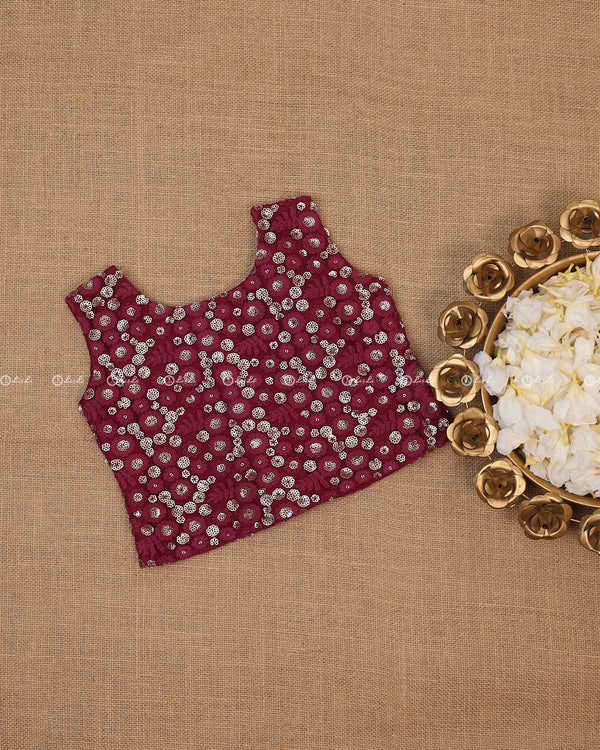 Heavy Embroidery and Sequins Burgundy Color Ethic Top.