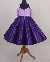 Purple Sequence Panel Gown Highlighted With Light Lavender 3D Rose Flowers