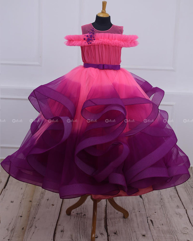 Pink and Purple Ombre Shaded Swirl Gown