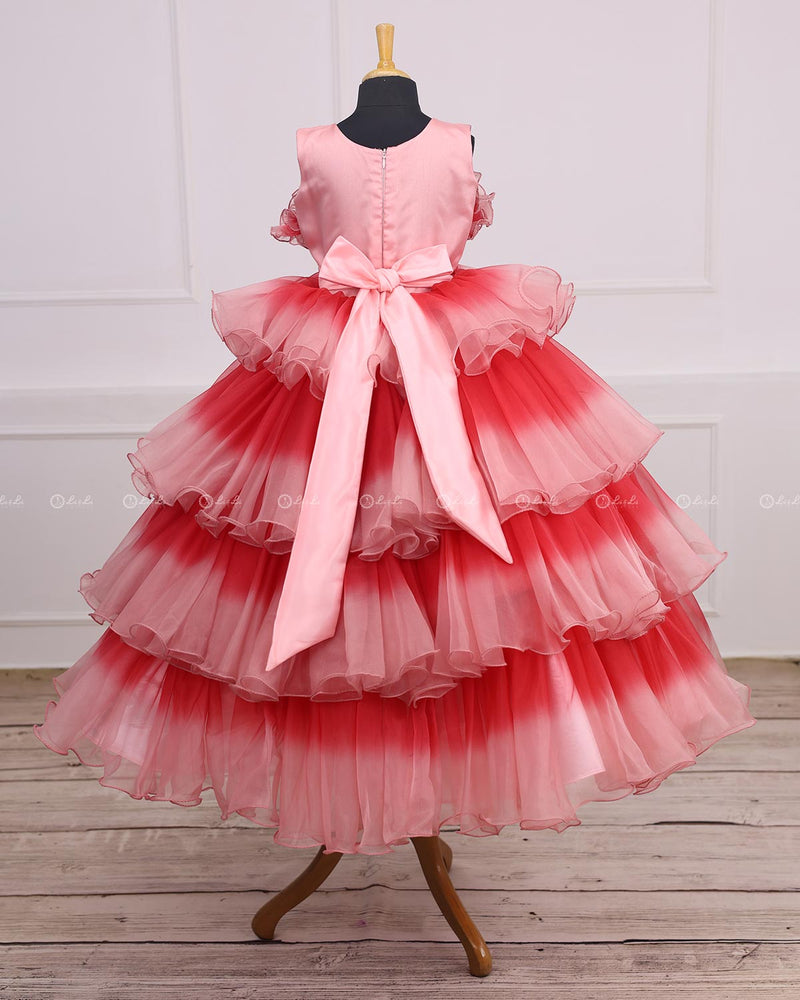 Pink and coral pink ombre shaded layered gown