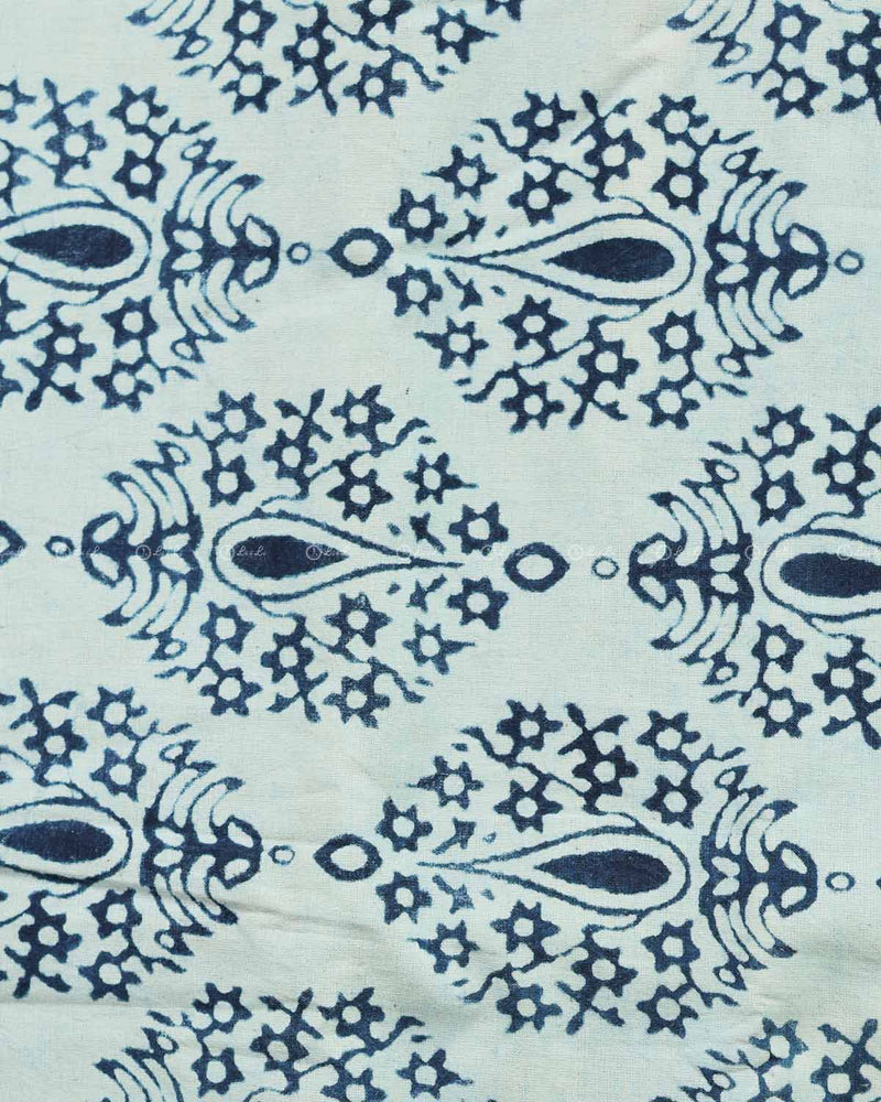 Blue & White Dot Printed Katha Cotton Fabric