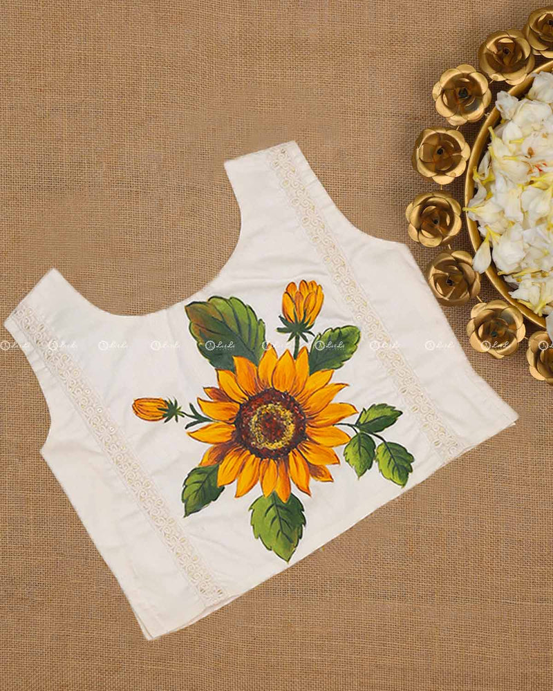 Sunflower Hand Painted Ethnic Top and Skirt.