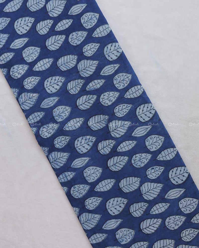 Leaf Printed Blue  Cotton Fabric