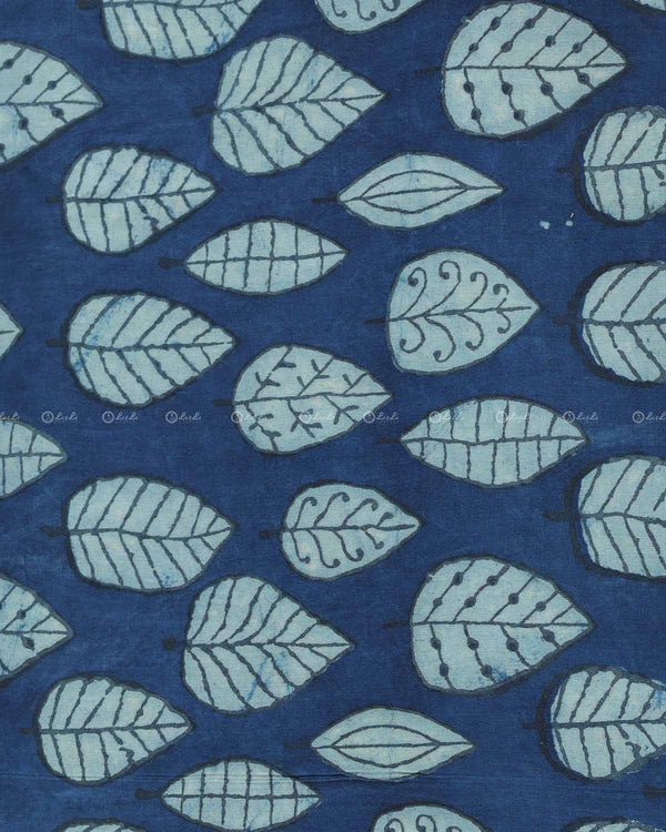 Leaf Printed Blue  Cotton Fabric