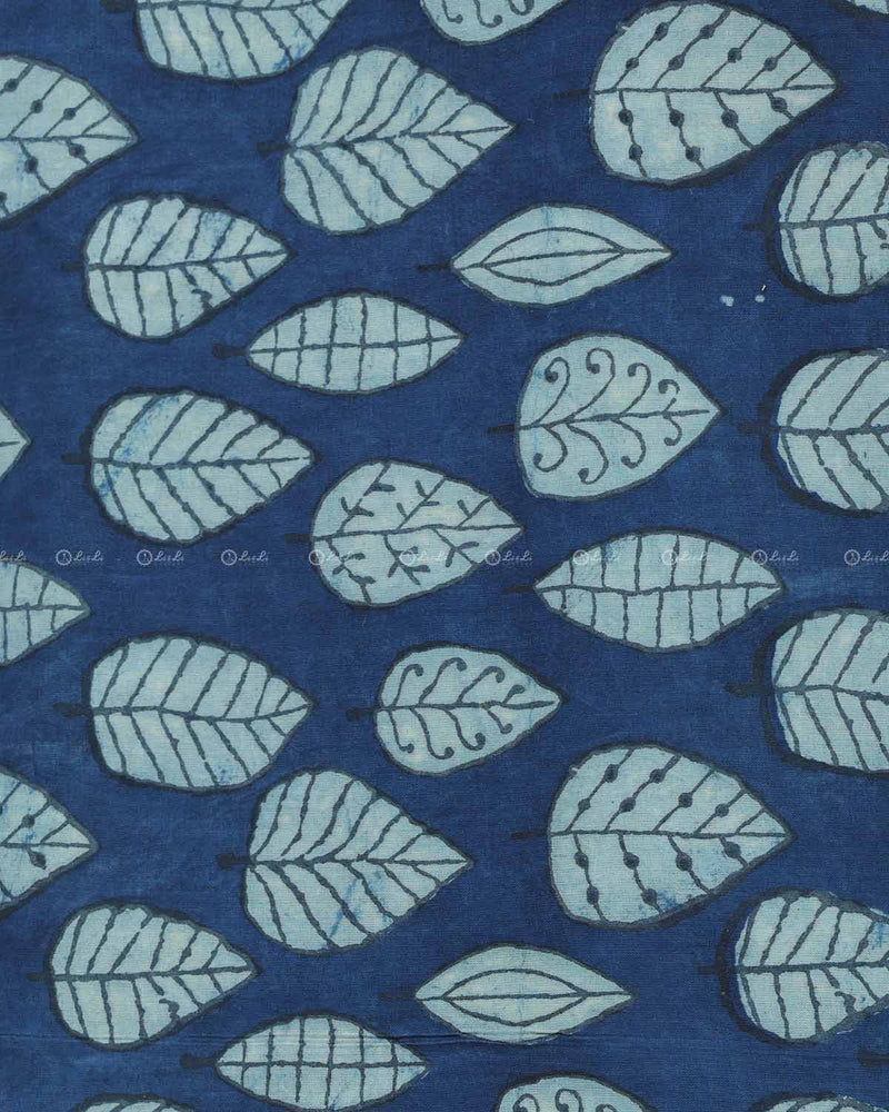 Leaf Printed Blue  Cotton Fabric