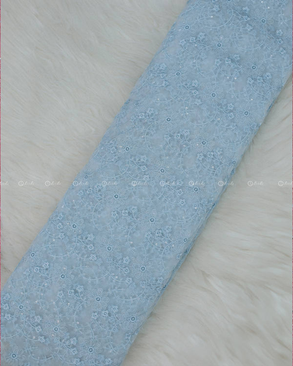Baby Blue Floral Embroidered Net