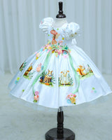 Imported Satin Puff Nature Fantasy-Themed Fairy & Animal Full Gown - White(New)