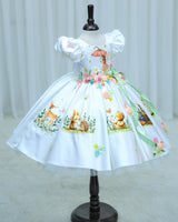 Imported Satin Puff Nature Fantasy-Themed Fairy & Animal Full Gown - White(New)