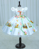 Imported Satin Puff Nature Fantasy-Themed Fairy & Animal Full Gown - White(New)