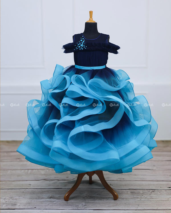 Royal Blue and Sea Blue Ombre Shaded Twirl Gown