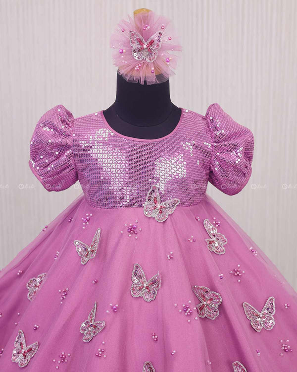 Onion Pink Dress with Sequence Yoke