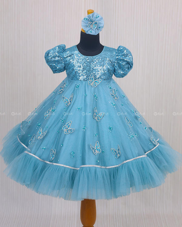 Baby Blue Dress with Sequence Yoke