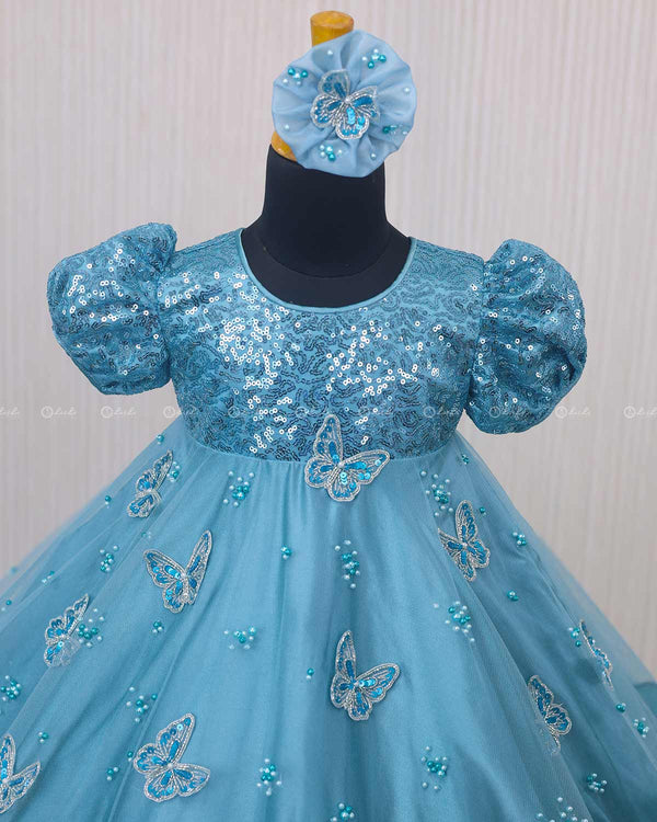 Baby Blue Dress with Sequence Yoke