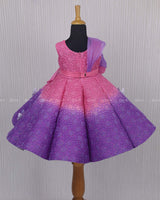 Rose Pink and Lavender Double Shaded Panel Gown with Fabric Manipulated Twirled Detachable Belt