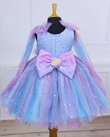 Blue & Lavender Shade Ball Gown with Attachable Sleeve Trail