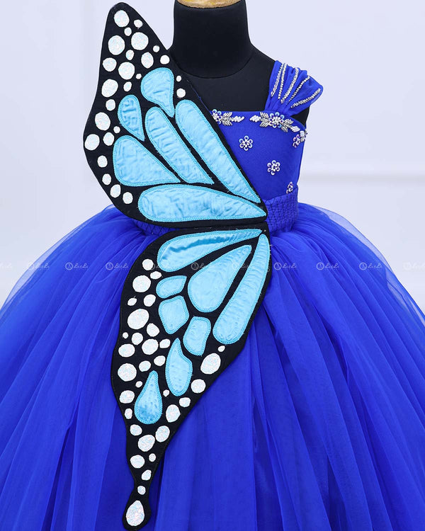 Monarch Butterfly Theme Gown in Royal Blue Color with Detachable Wings and Belt