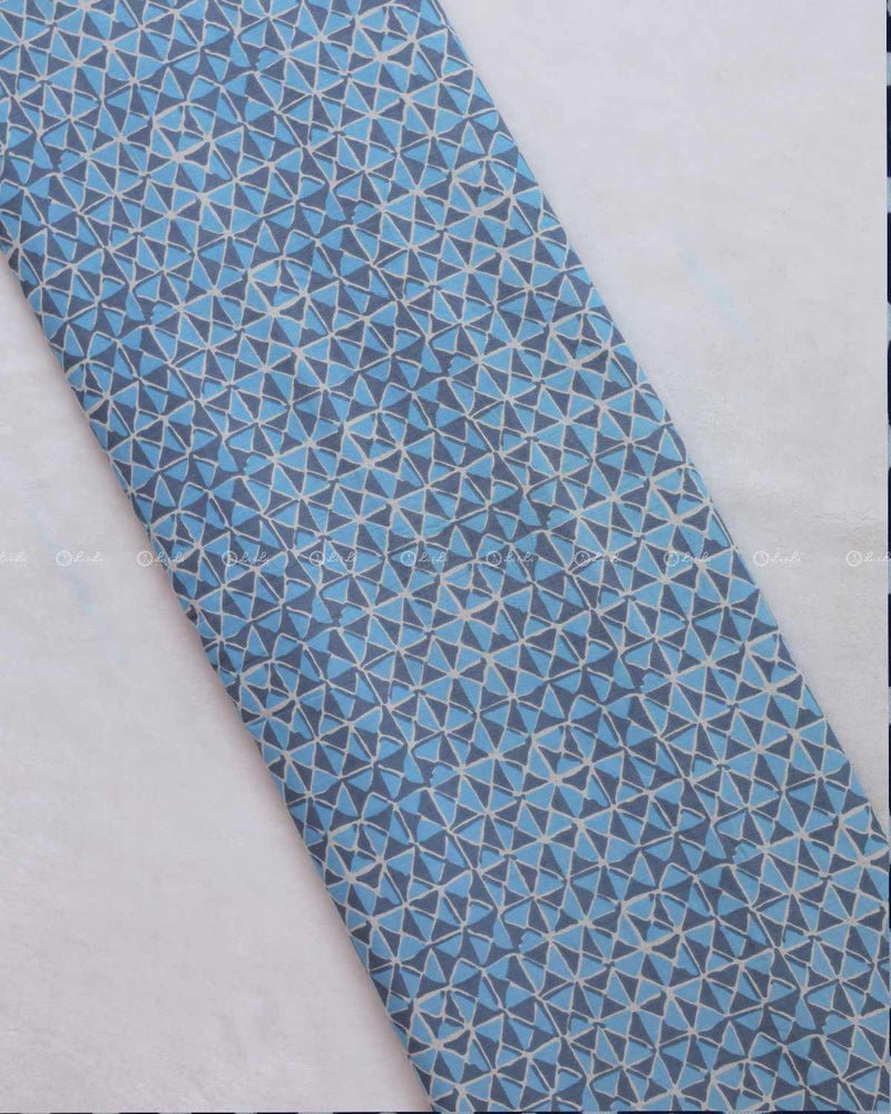 Blue Block Printed Cotton Fabic