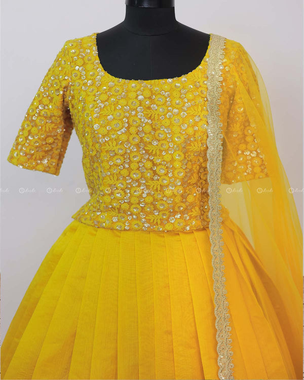 Golden Yellow Color Skirt With Embroidery Material Top with Dupatta