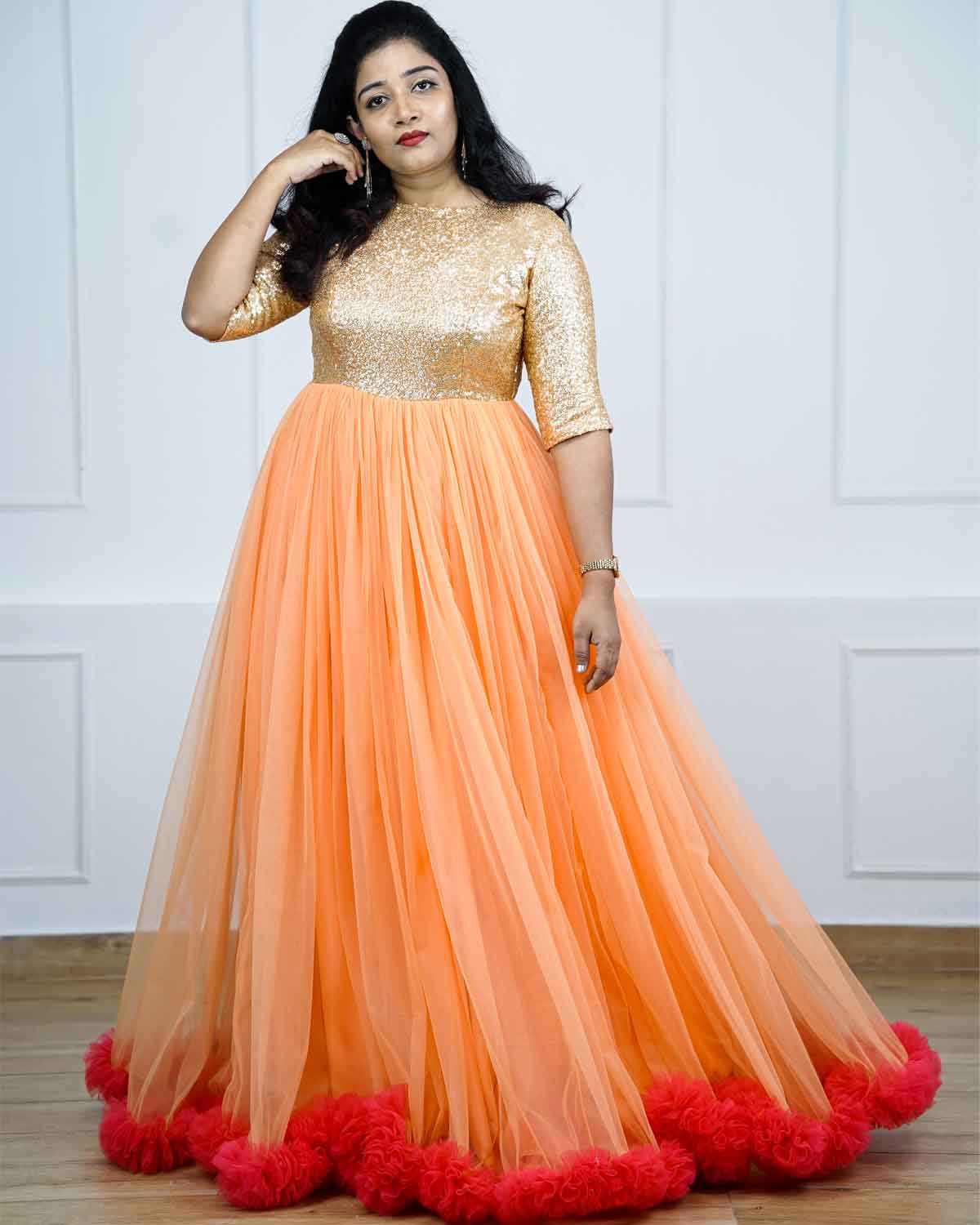 white christmas dresses Purple Sequins and Beads Embroidered Design Net Gown