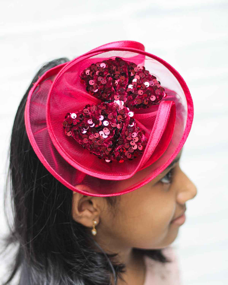 Twisted red wine headband with sequins bow