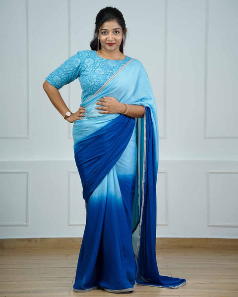 Fascinating Combination of Cream and Turquoise Green saree | Trendy sarees,  Saree designs, Party wear sarees