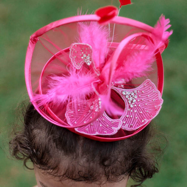 Store Sizzling Hot Pink Feather Faschinator on Headband