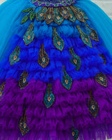 Buy kids party wear online | Blue Peacock pattern frocks for girls