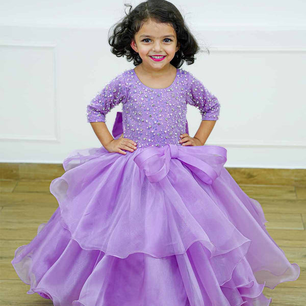 lavender organza dress KAAREM - Glass Overlap Side Slit Organza Silk Dress