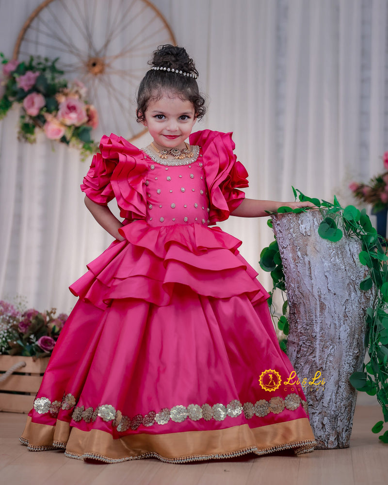 rani pink dresses Rani Pink Maxi Dress With Printed Dupatta Design by Paulmi & Harsh at Pernia's Pop Up Shop 2026