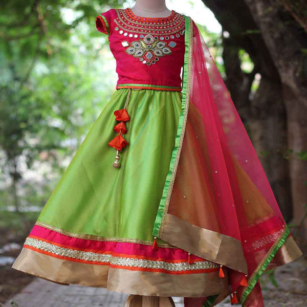 Shop Parrot-Green Mirror Work Cotton Navratri Wear Lehenga Choli From  Ethnic Plus