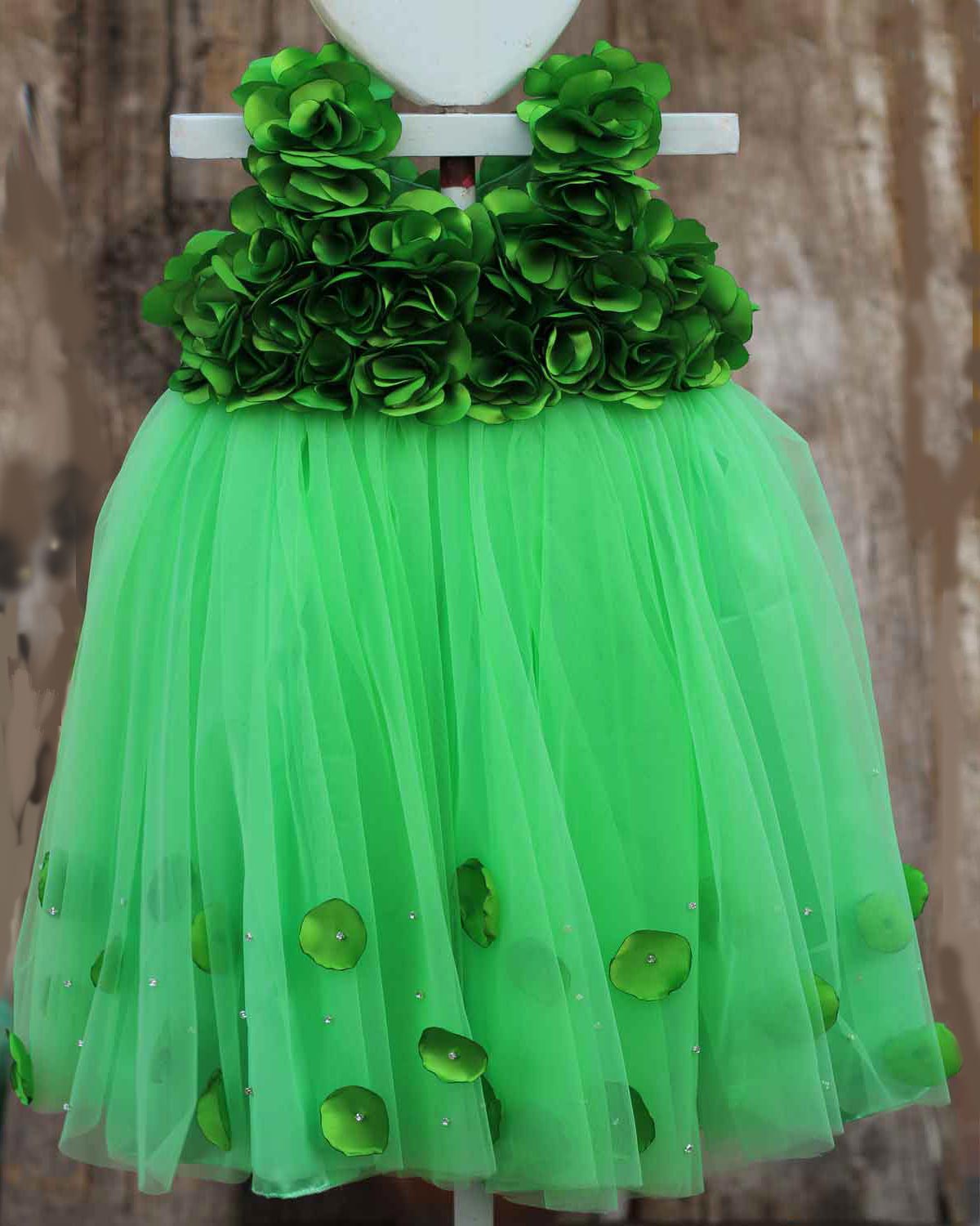 Dark Parrot Green Flower Frock | Flower Frock – www.liandli.in