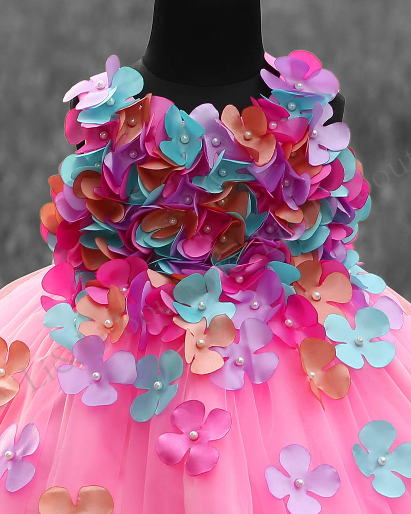 Baby Pink Frock with Multi Color Petals