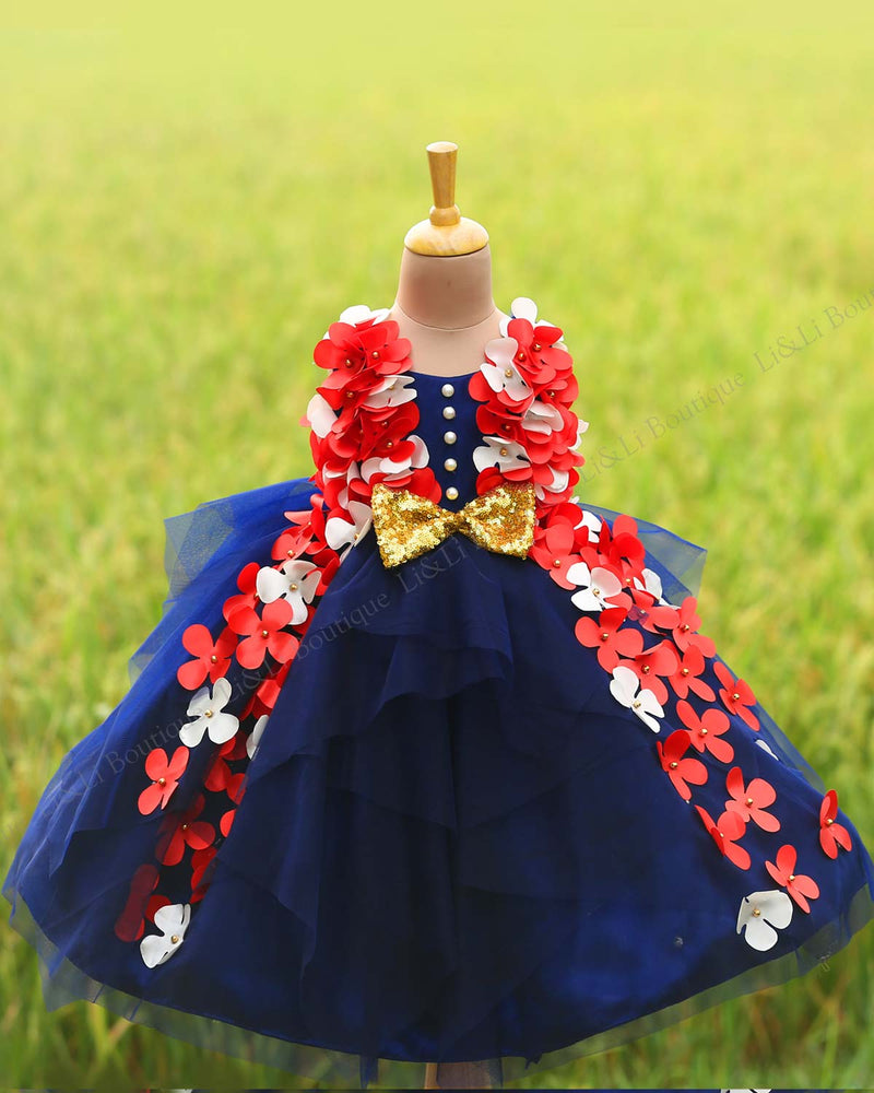 Navy Blue Asymmetrical Petal Frock