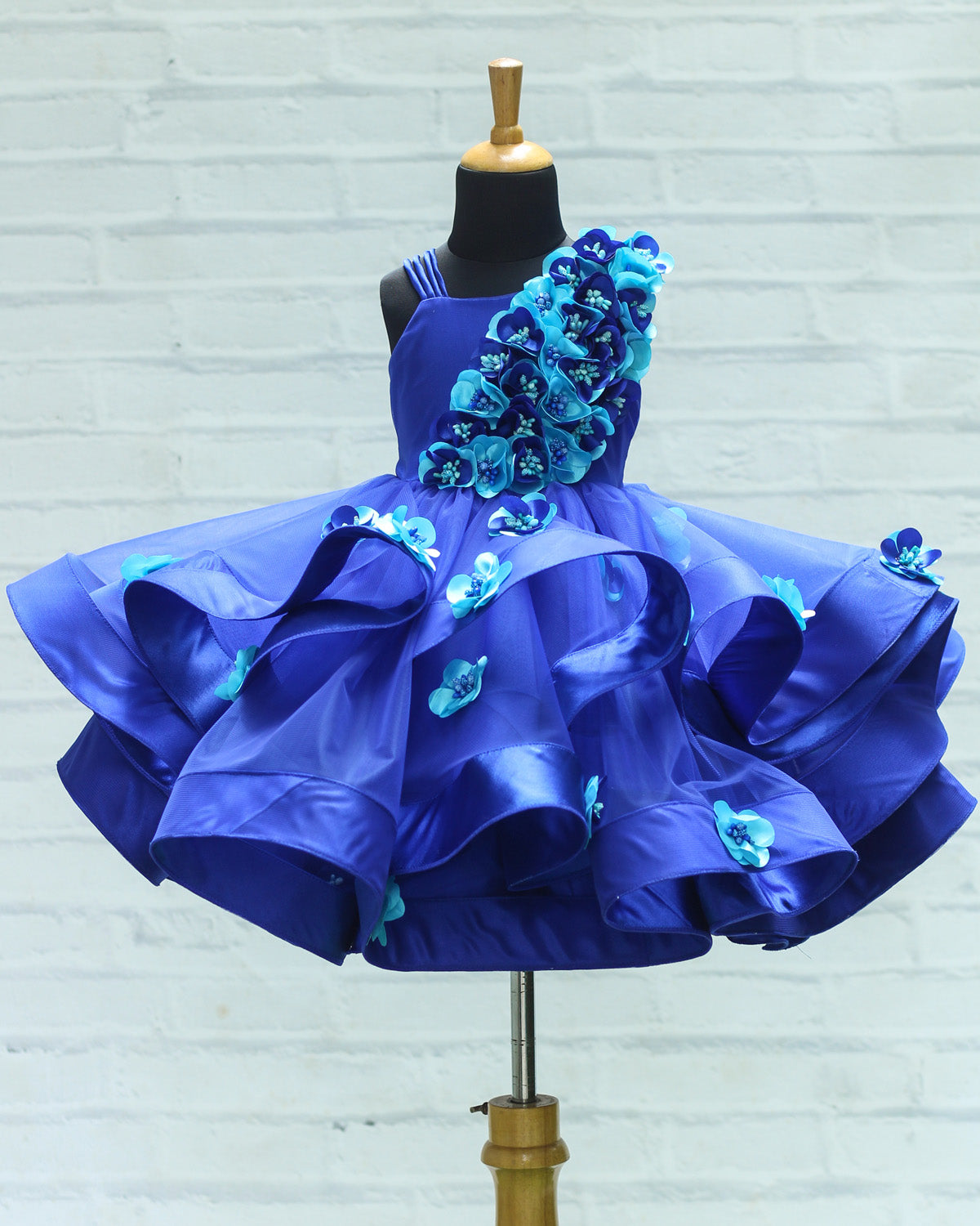 Buy Bright Parrot Green Swirled One Shoulder Gown With Pink & Peach ...