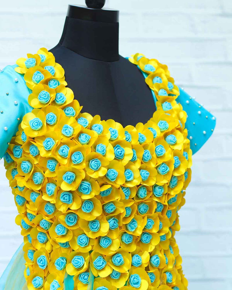 Buy Yellow And Sky-Blue Combo Flower Gown Online | Gown www.liandli.in Buy Yellow And Sky-Blue Combo Flower Gown Online | Gown www.liandli.in